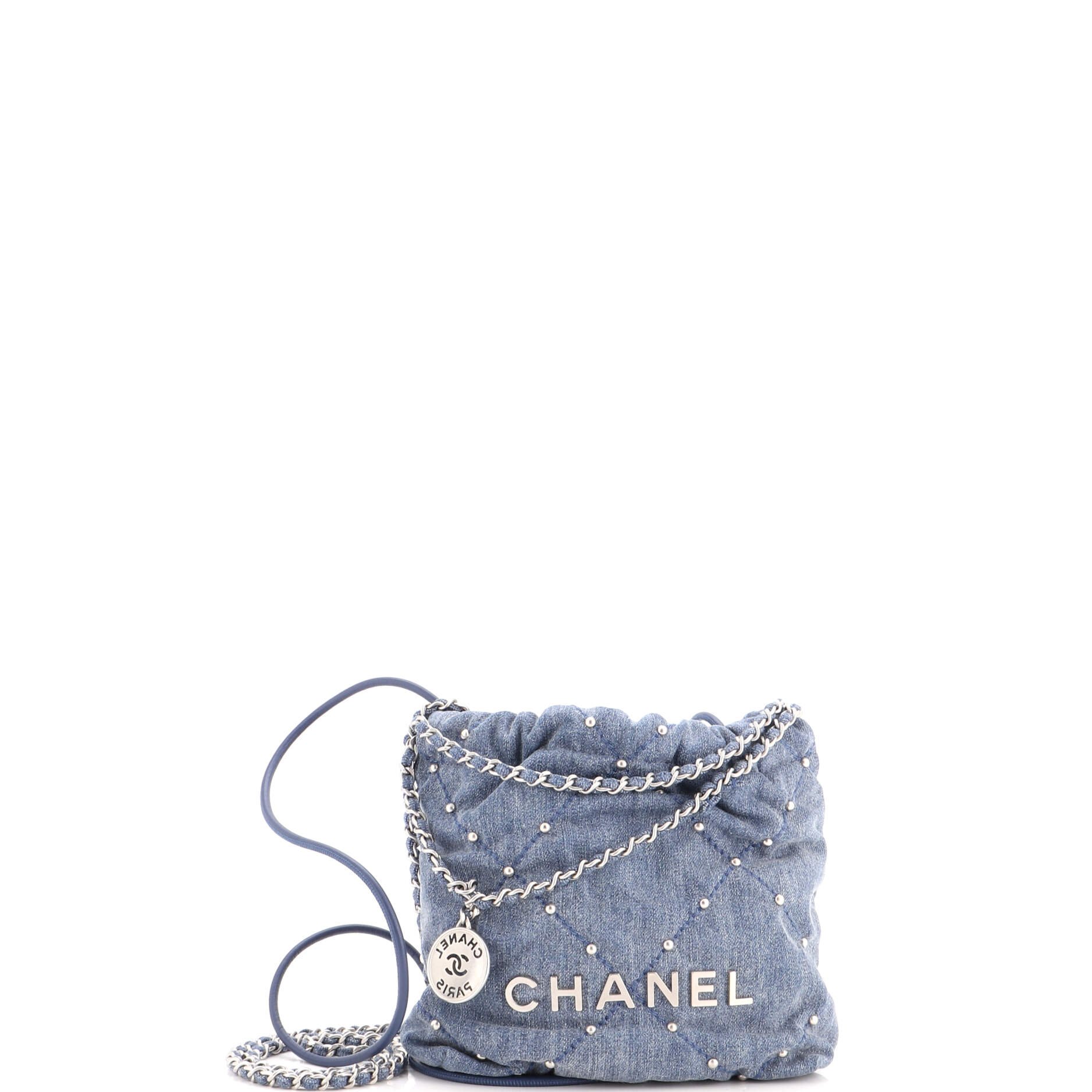 22 Chain Hobo Quilted Studded Denim Mini