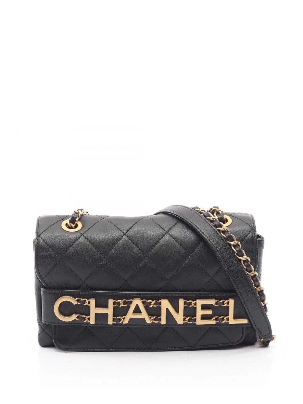 2019 Medium Quilted Lambskin Logo Enchained Flap crossbody bag