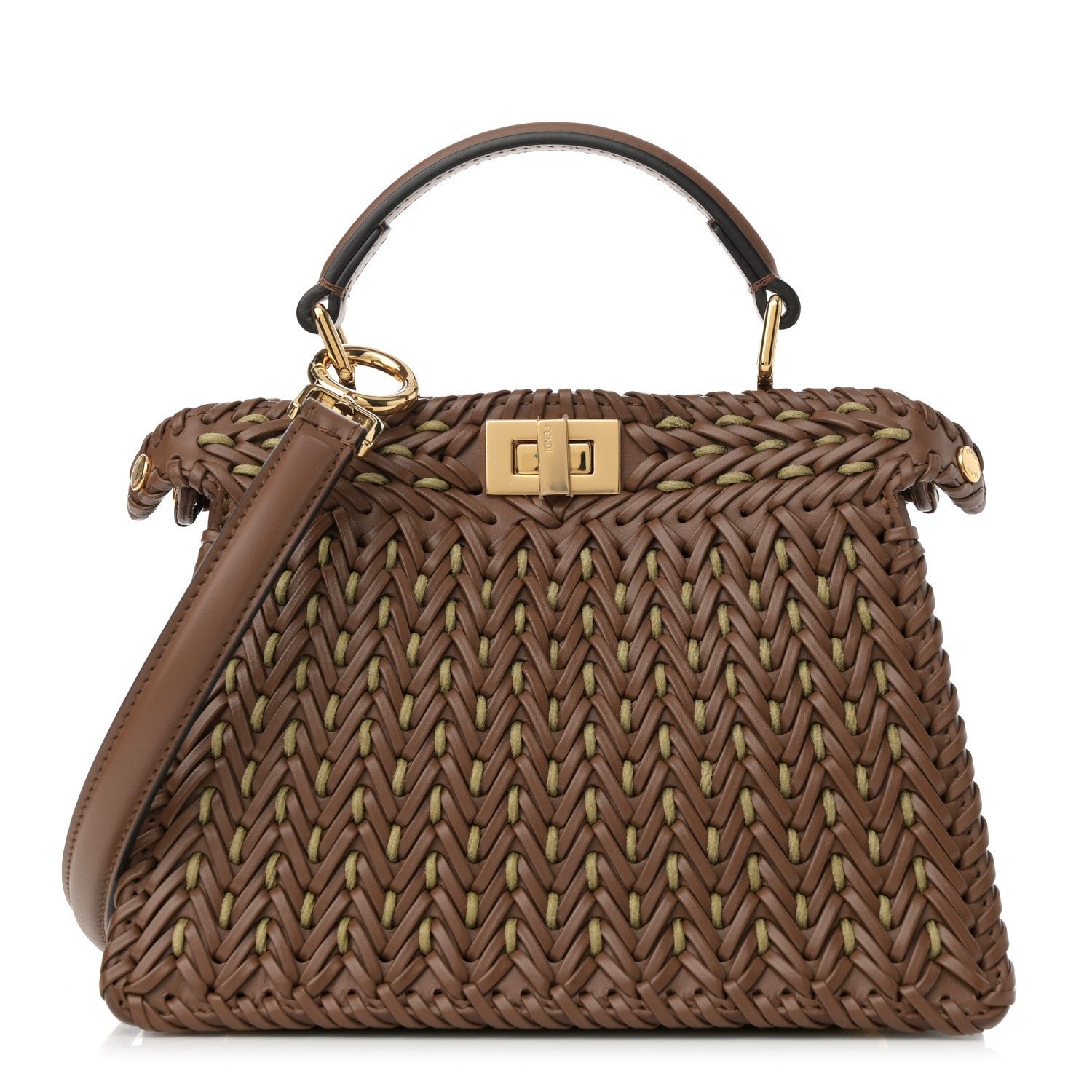 Fendi Vitello King Shiny Nappa Intreccio Petite Peekaboo I SEE U Satchel Gianduia