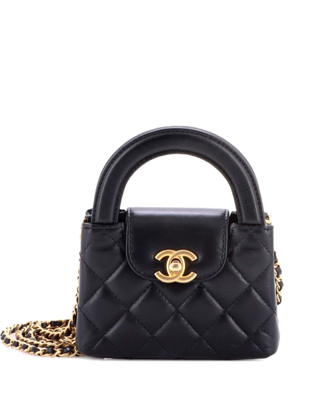Kelly Top Handle Shopping Bag Quilted Shiny Aged Calfskin Nano crossbody bag