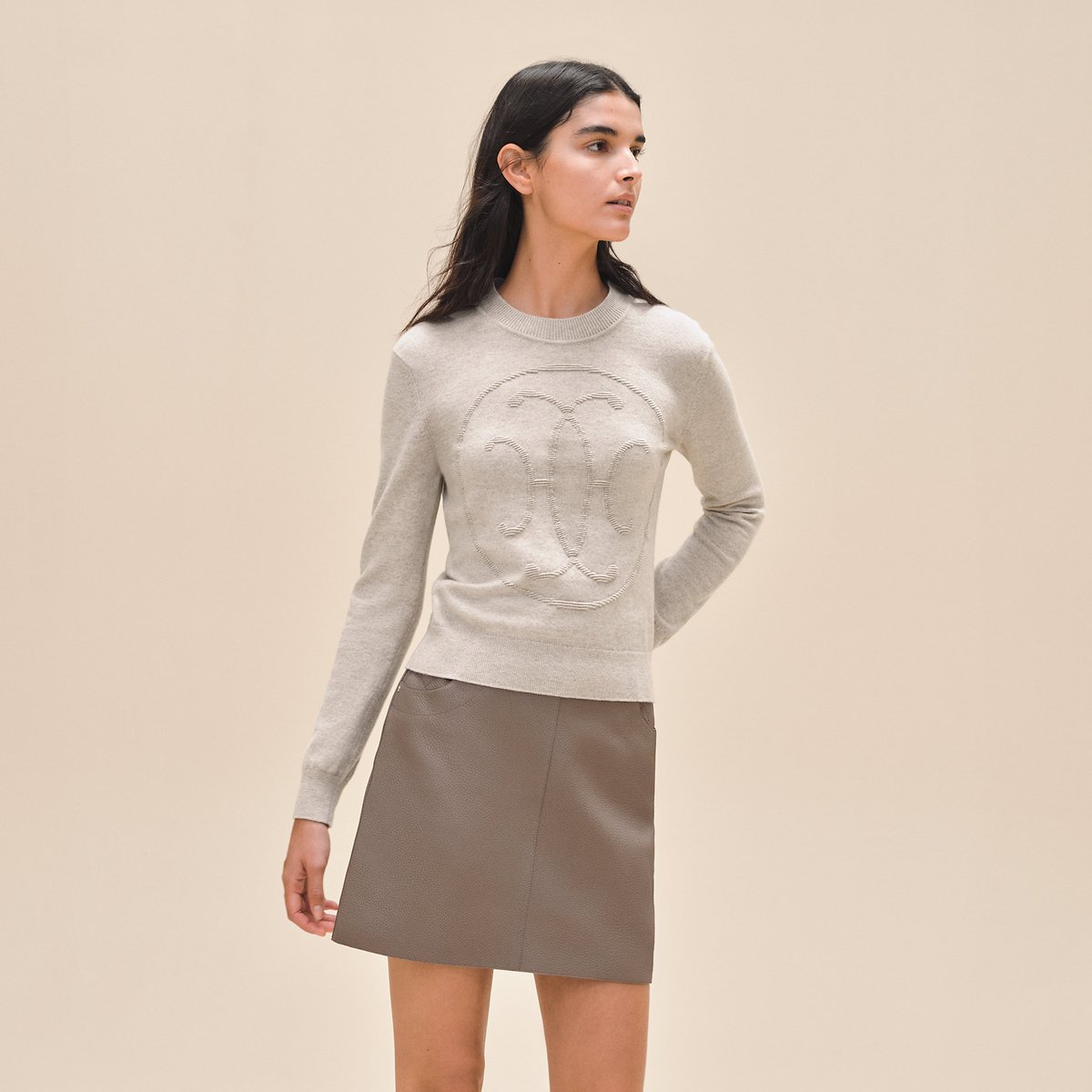 Beige Naturel Cashmere "H Lift" Long-sleeve Sweater