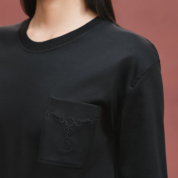 Noir Embroidered Pocket Flared Dress