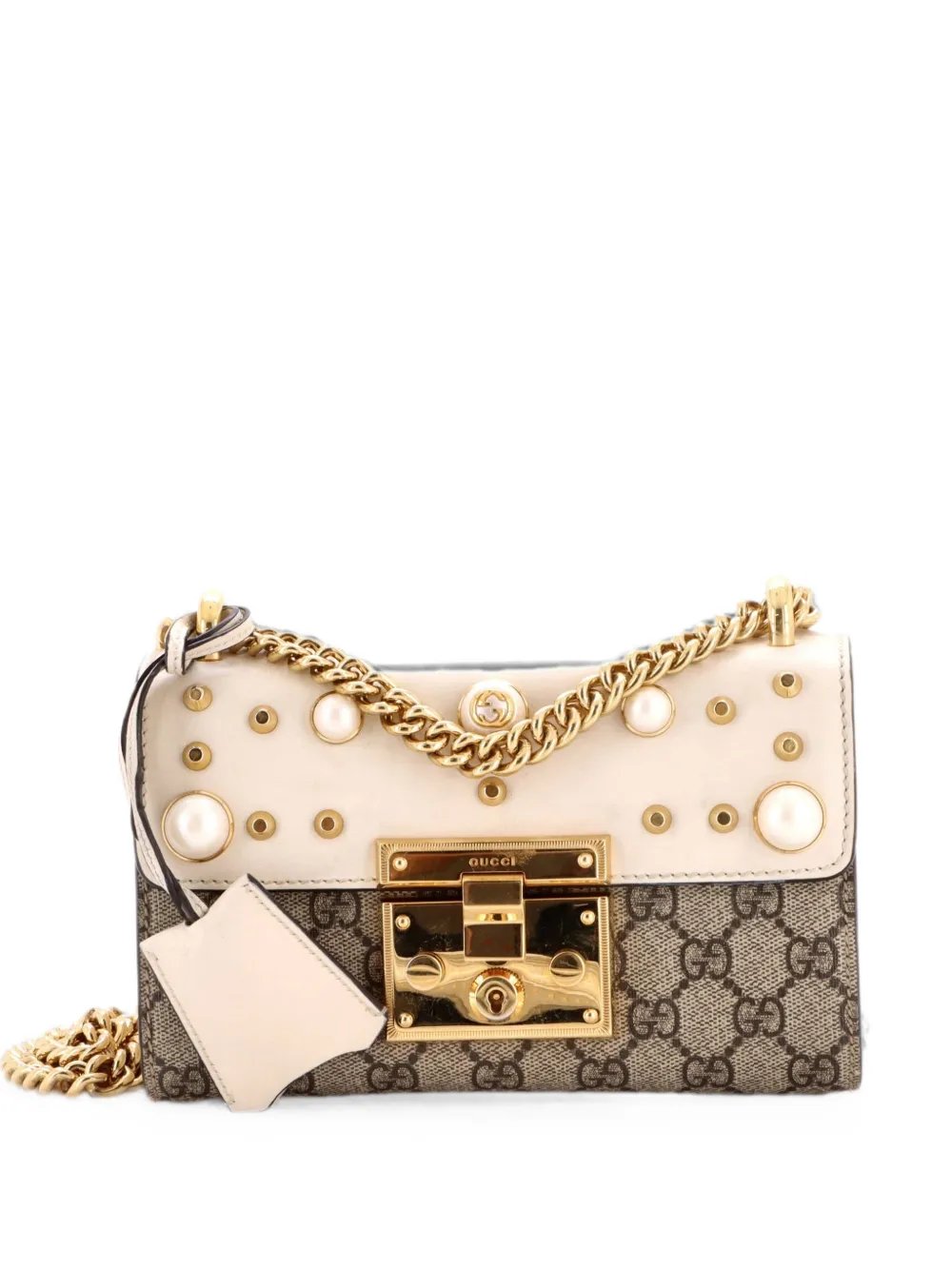 Pearly Padlock Shoulder Bag GG Coated Canvas with Studded Leather Small crossbody bag