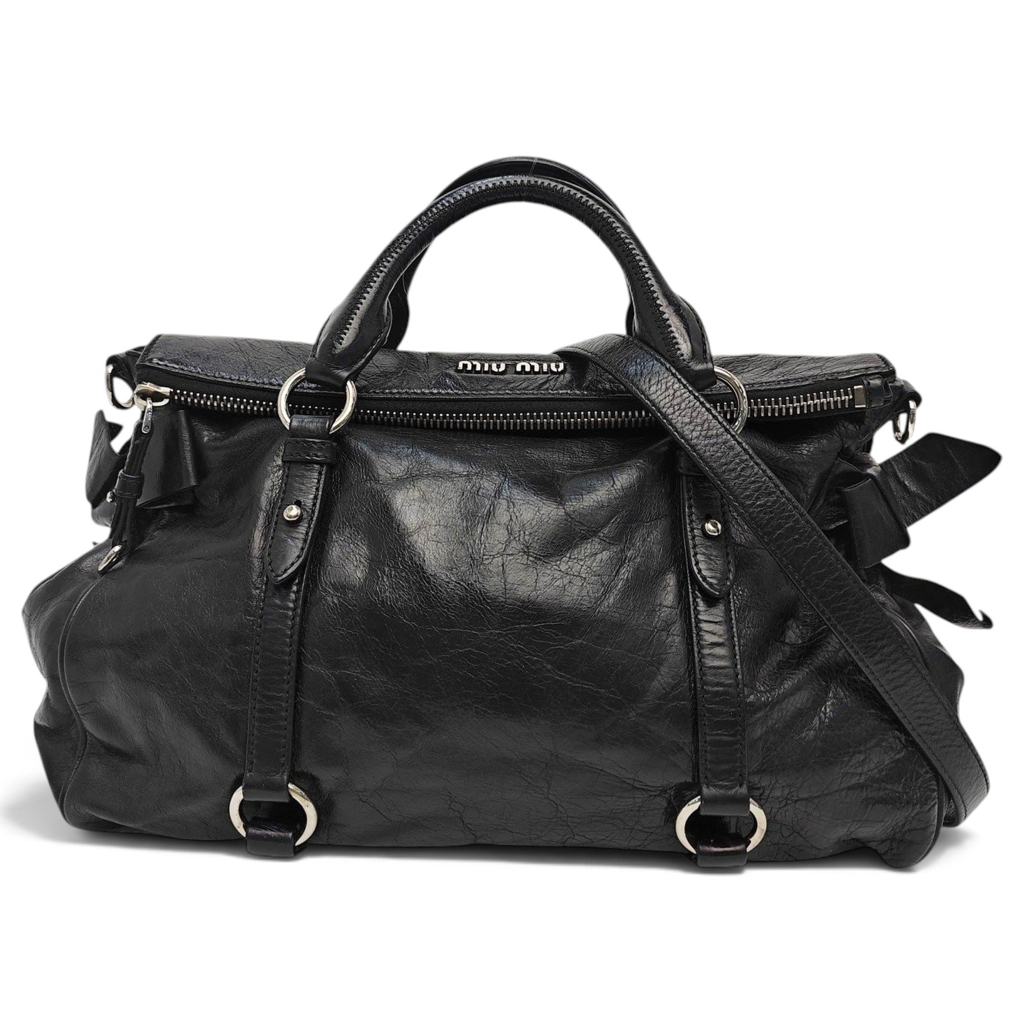 Bow bag leather handbag
