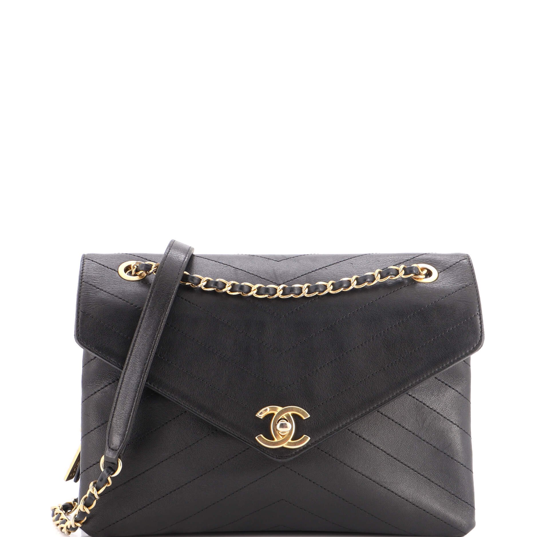 Envelope Compartment Flap Bag Chevron Calfskin Medium