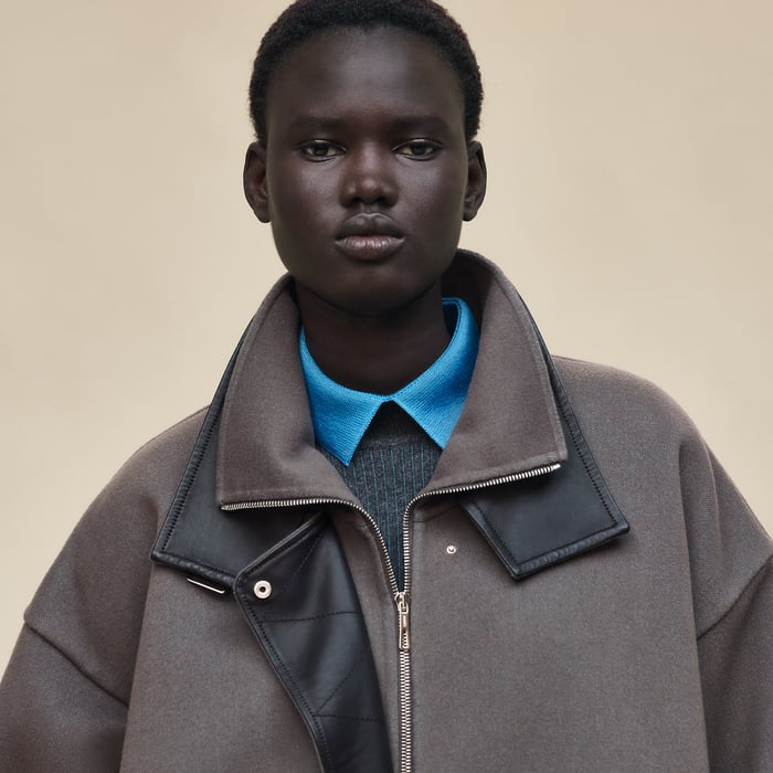 Gris Fumé Short Mixed Leather Cashmere Coat