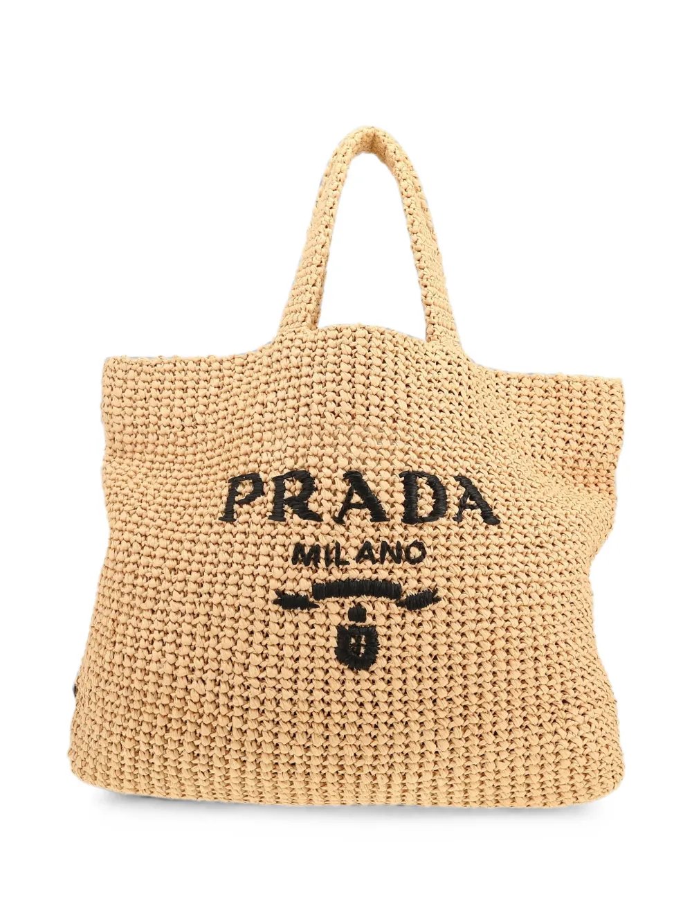 logo-embroidered raffia tote bag