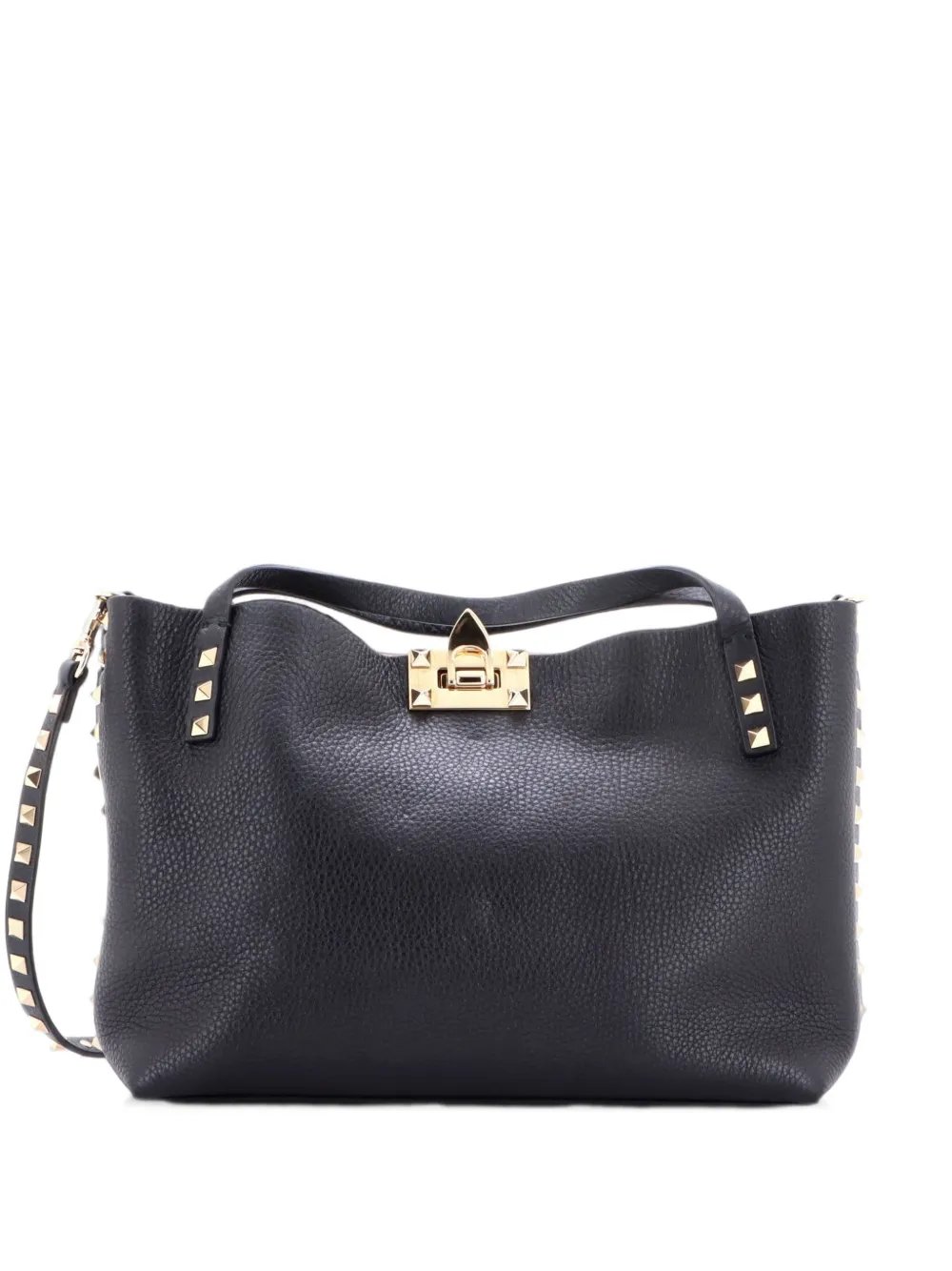 Rockstud Convertible Flip Lock Leather Small tote bag