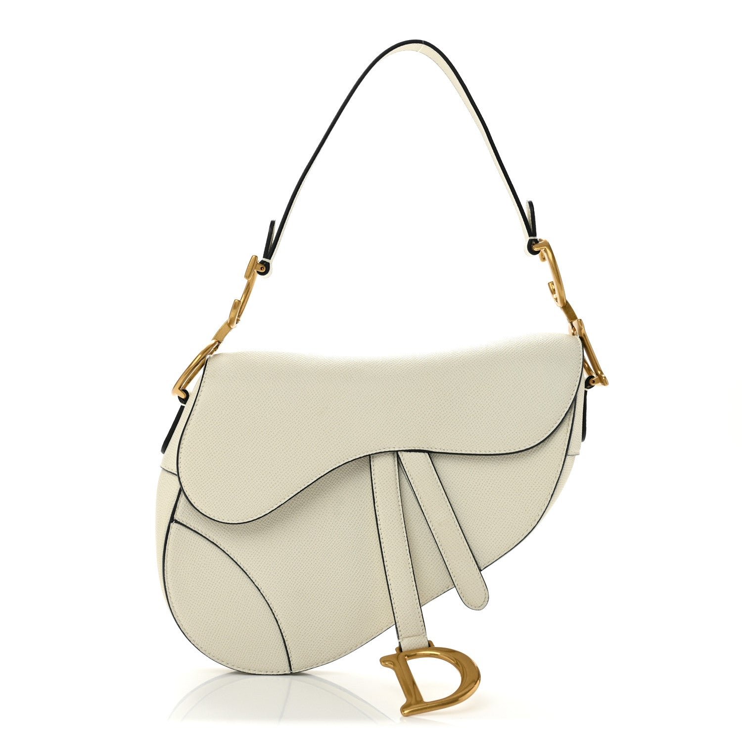 Christian Dior Grained Calfskin Saddle Bag White