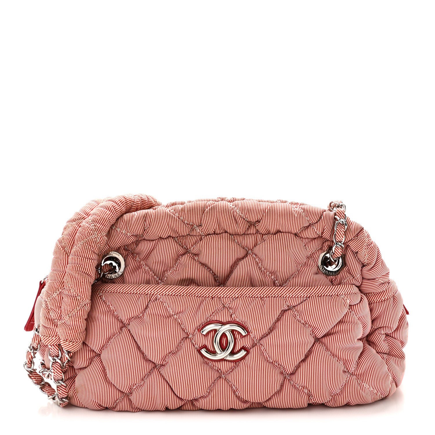Chanel Nylon Bubble Quilt Shoulder Bag Red White
