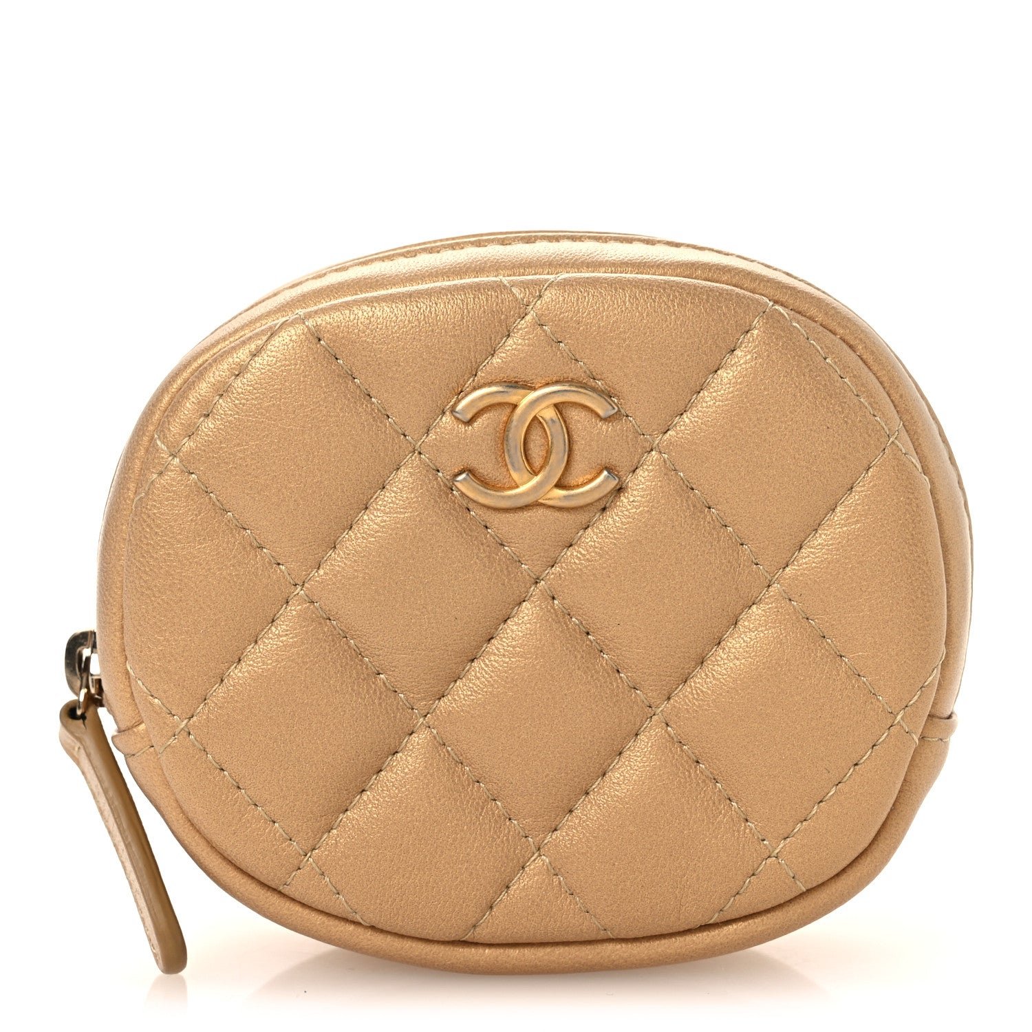 Chanel Metallic Lambskin Quilted Zip Around Classic Coin Purse Gold