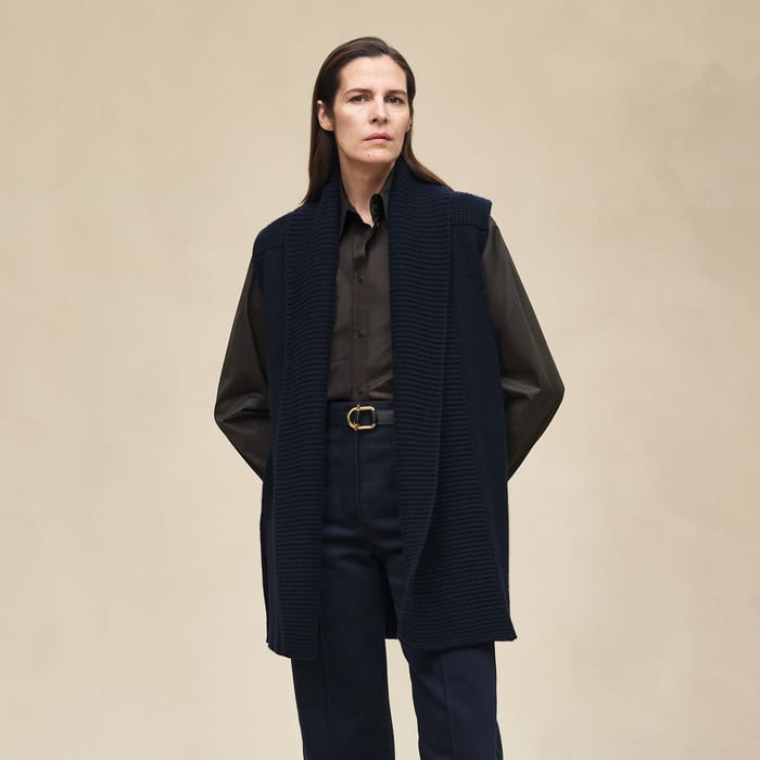 Bleu Noir Belted Cashmere Sleeveless Cardigan
