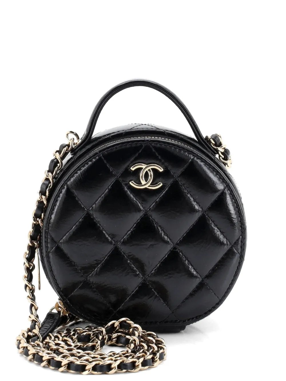 Handle with Care Round Vanity Case with Chain Quilted Lambskin Small crossbody bag