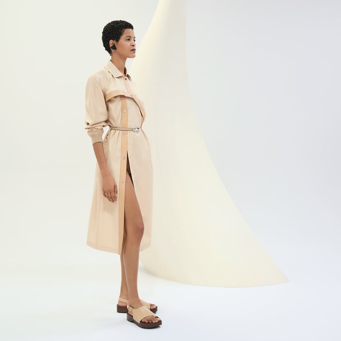 Beige Pyrite Asymmetric Mixed Leather Coat