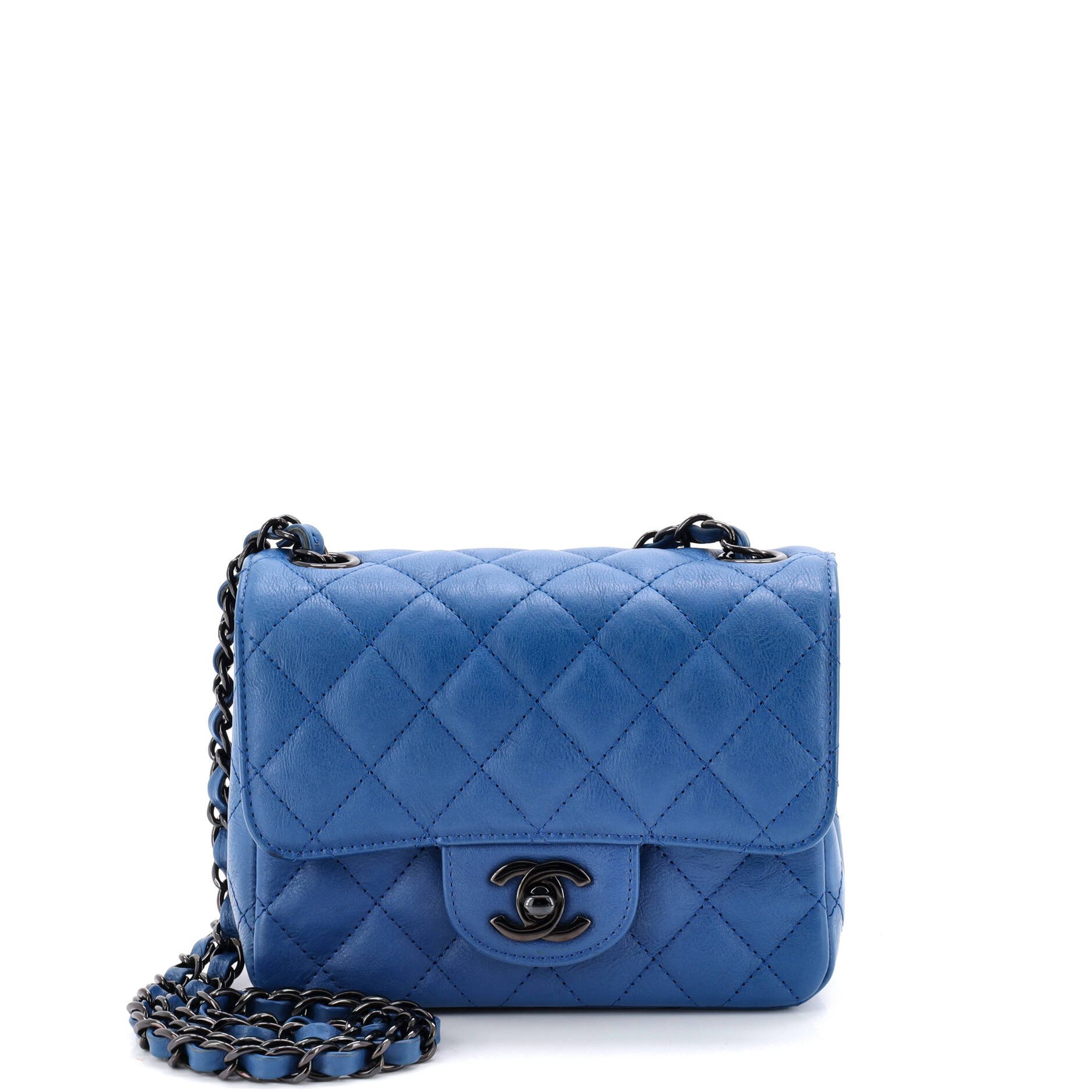 Square Classic Single Flap Bag Quilted Crumpled Calfskin Mini