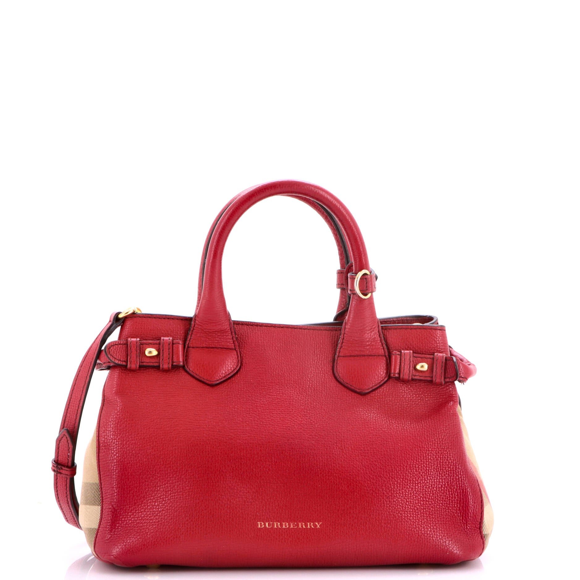 Banner Tote Leather and House Check Canvas Small