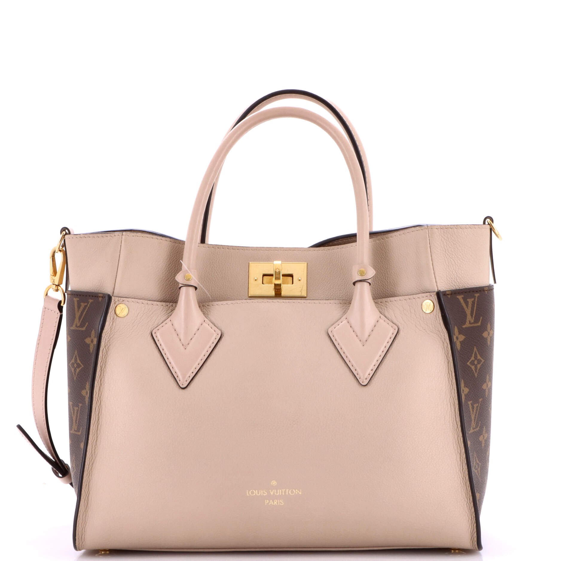 On My Side Tote Leather with Monogram Canvas MM
