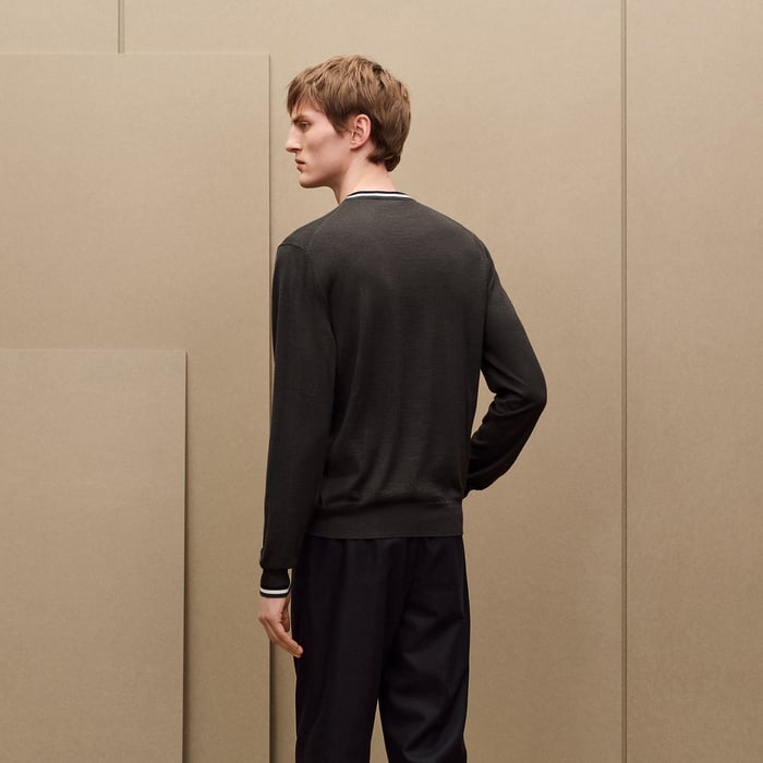 Kaki "Rayures & Twist" Crewneck Sweater