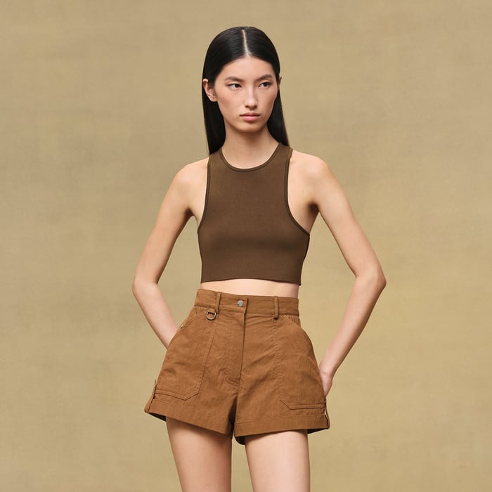 Brun Mahogany Pleated Waist Cotton Shorts