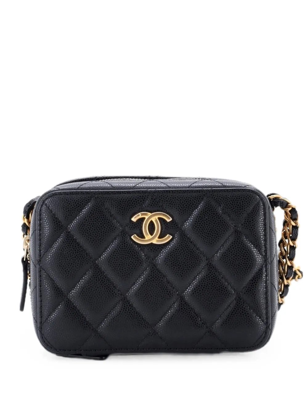 Twist Your Buttons Zip Around Vanity Case with Chain Quilted Caviar clutch bag