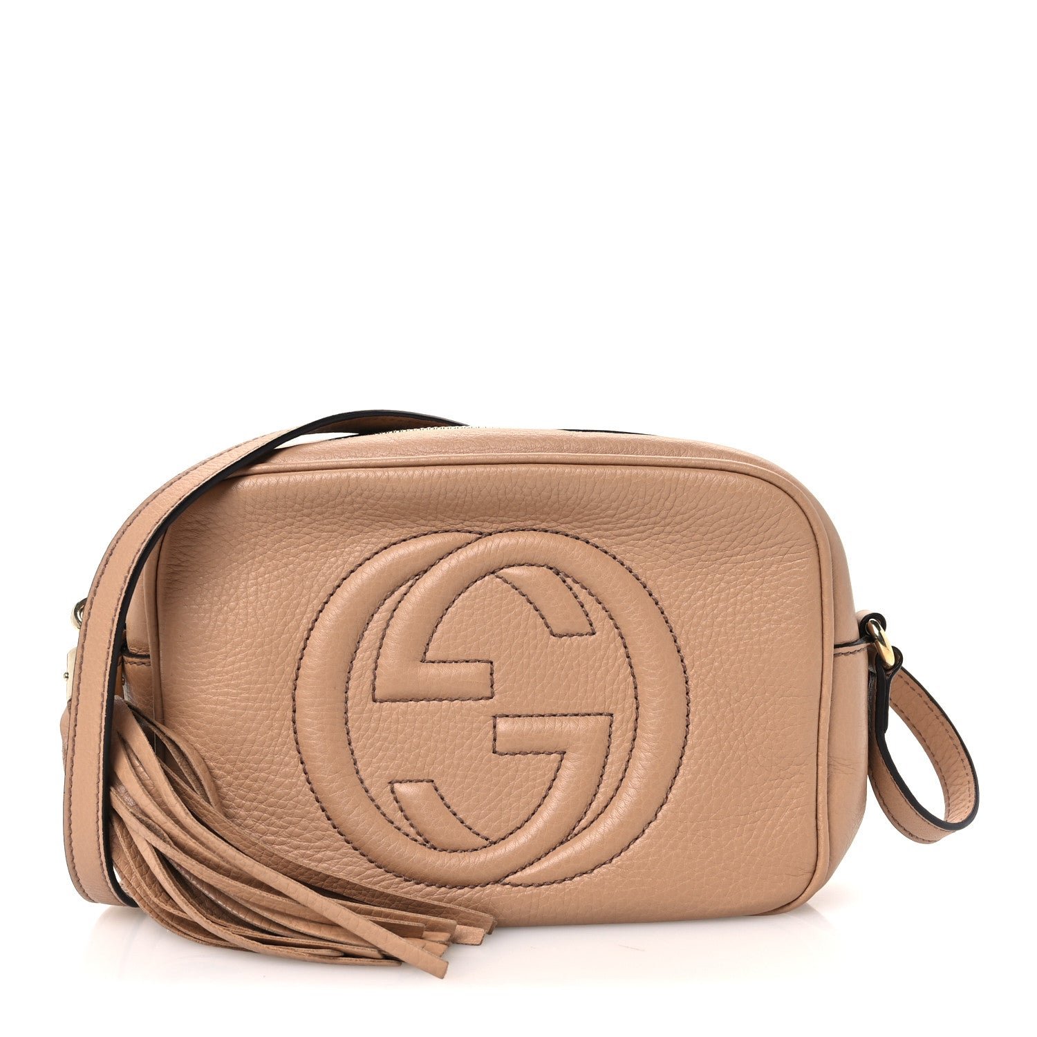 Gucci Pebbled Calfskin Small Soho Disco Bag Camelia