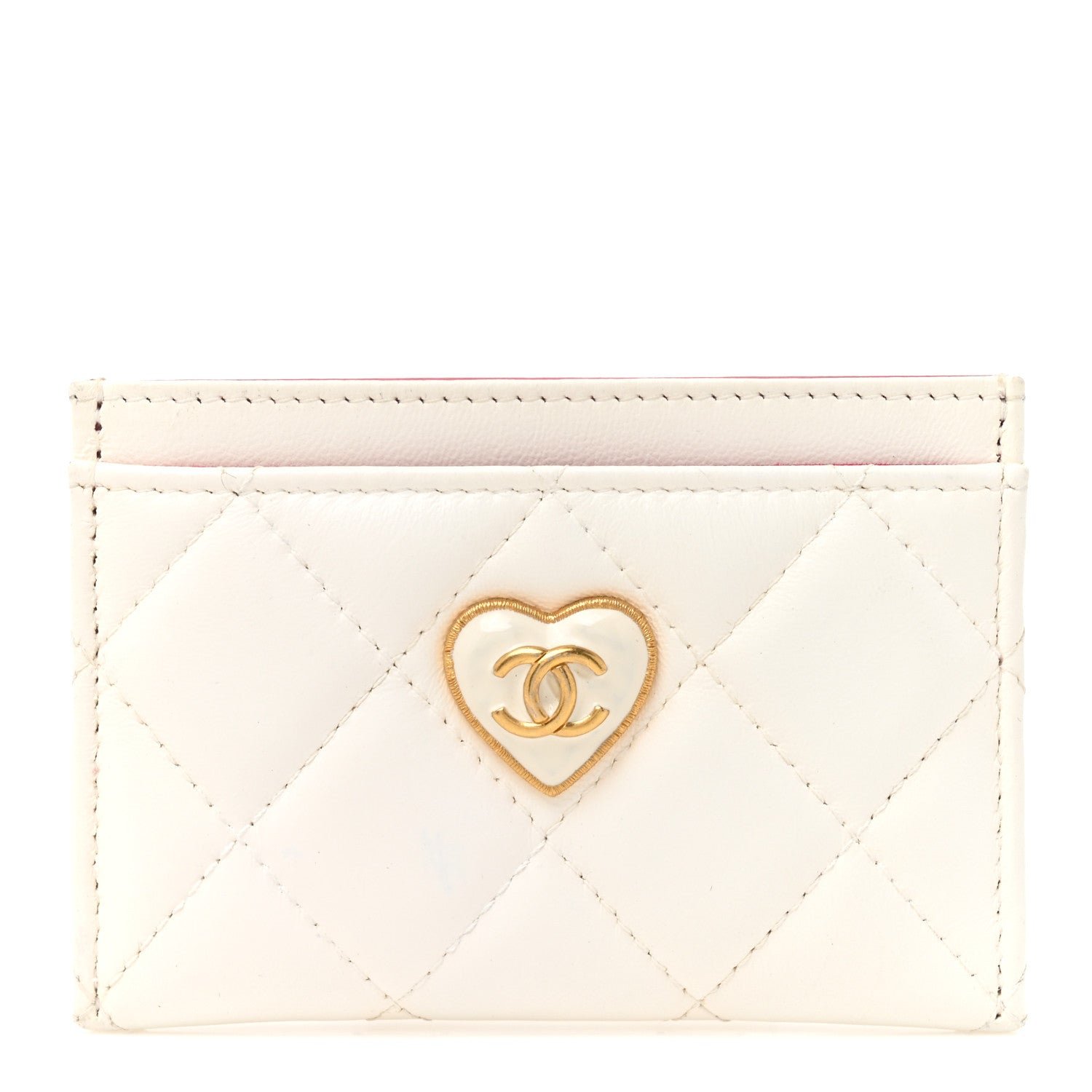 Chanel Lambskin Plexiglass Quilted Coco Love Card Holder White