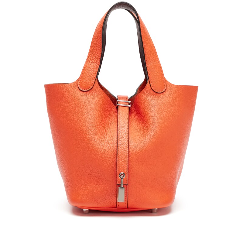 Hermes Terre Battue Clemence Verso Picotin PM Lock 18 Bag Palladium Hardware, 2017