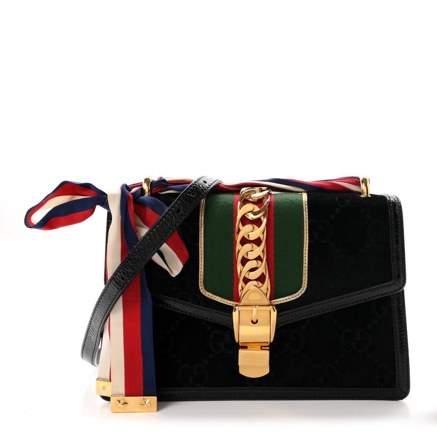 Gucci Velvet GG Monogram Small Sylvie Shoulder Bag Black