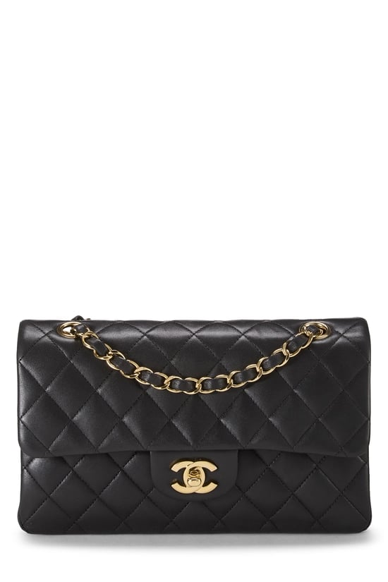 Black Quilted Lambskin Classic Double Flap Small