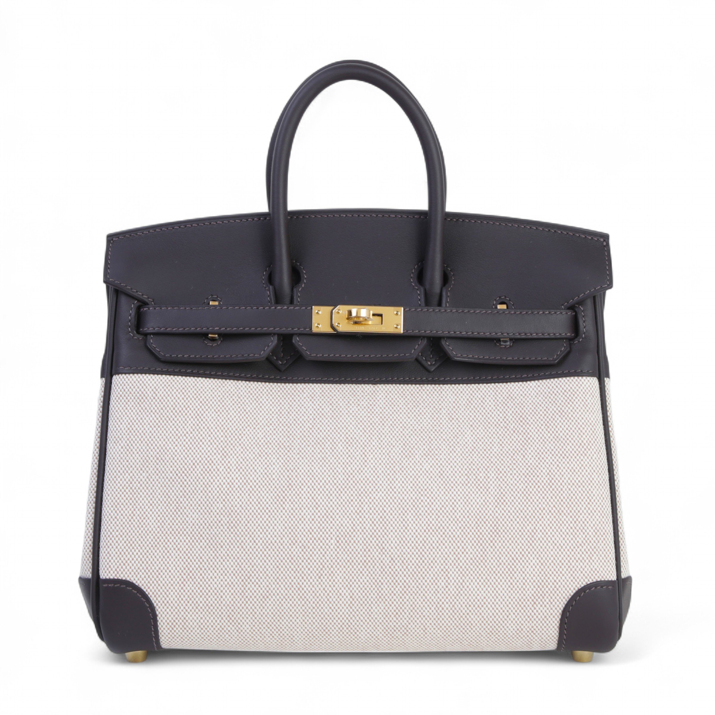 Hermes Brand New ( Rank N ) HERMÈS Birkin 25 Bai Brun（T3） Ecru Swift Toile H canvas Gold hardware K (2025)