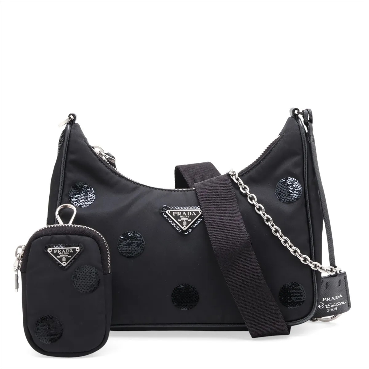 Prada Tessuto Nylon x sequins 2 Way Shoulder Bag Black
