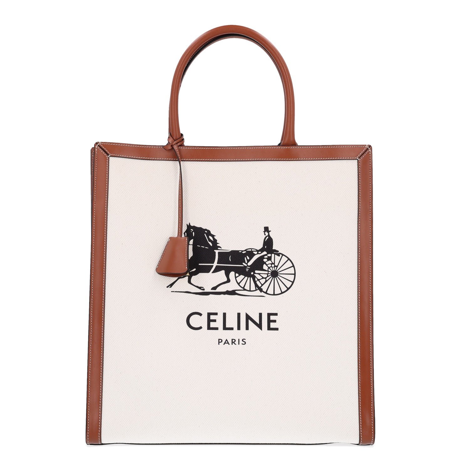 Celine Canvas Calfskin Sulky Print Large Vertical Cabas Natural Tan