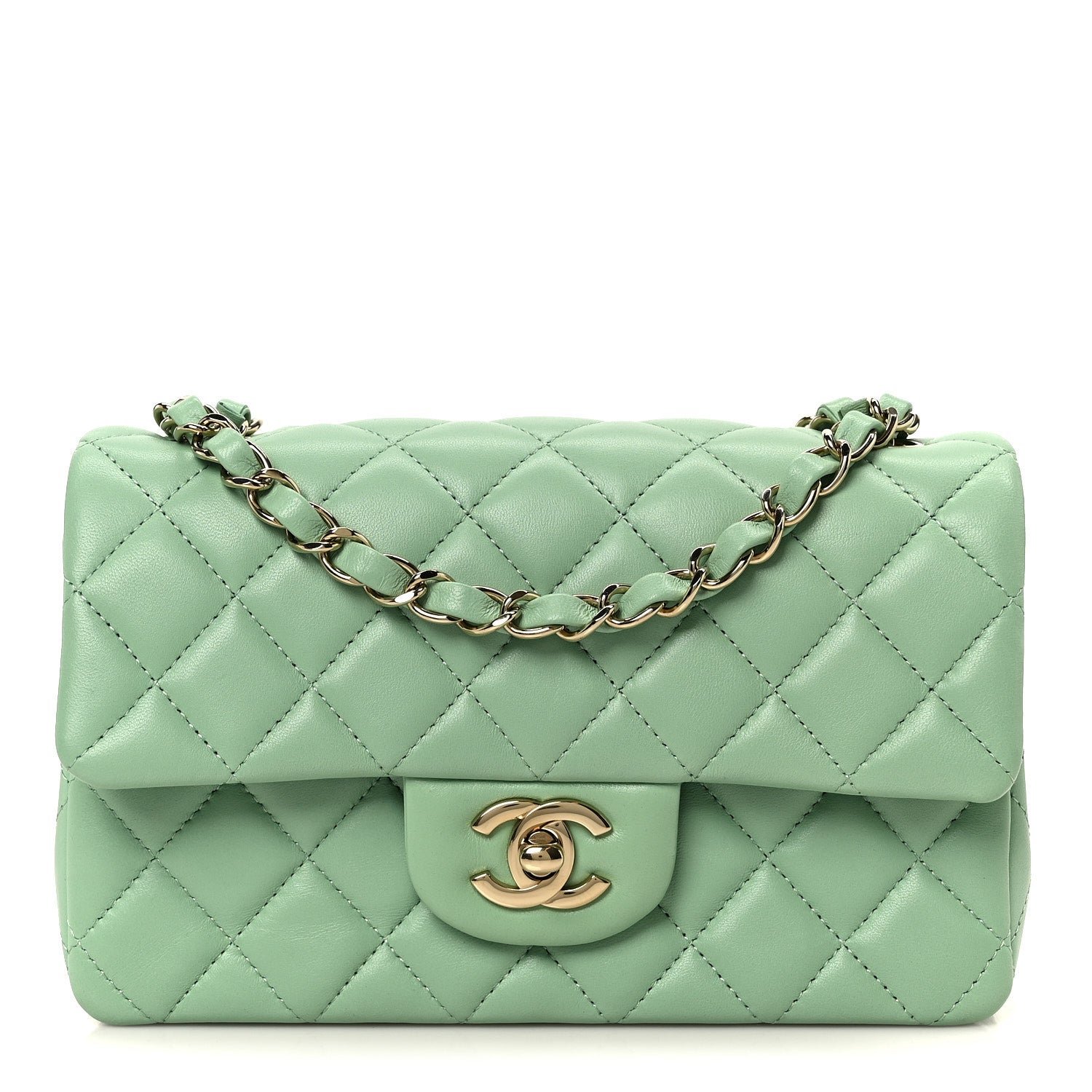Chanel Lambskin Quilted Mini Rectangular Flap Green