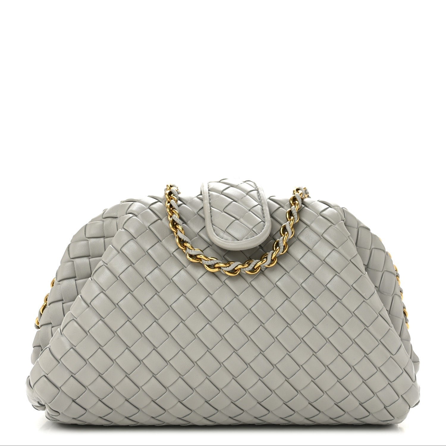 Bottega Veneta Nappa Intrecciato Small The Lauren 1980 Clutch With Chain Sterling