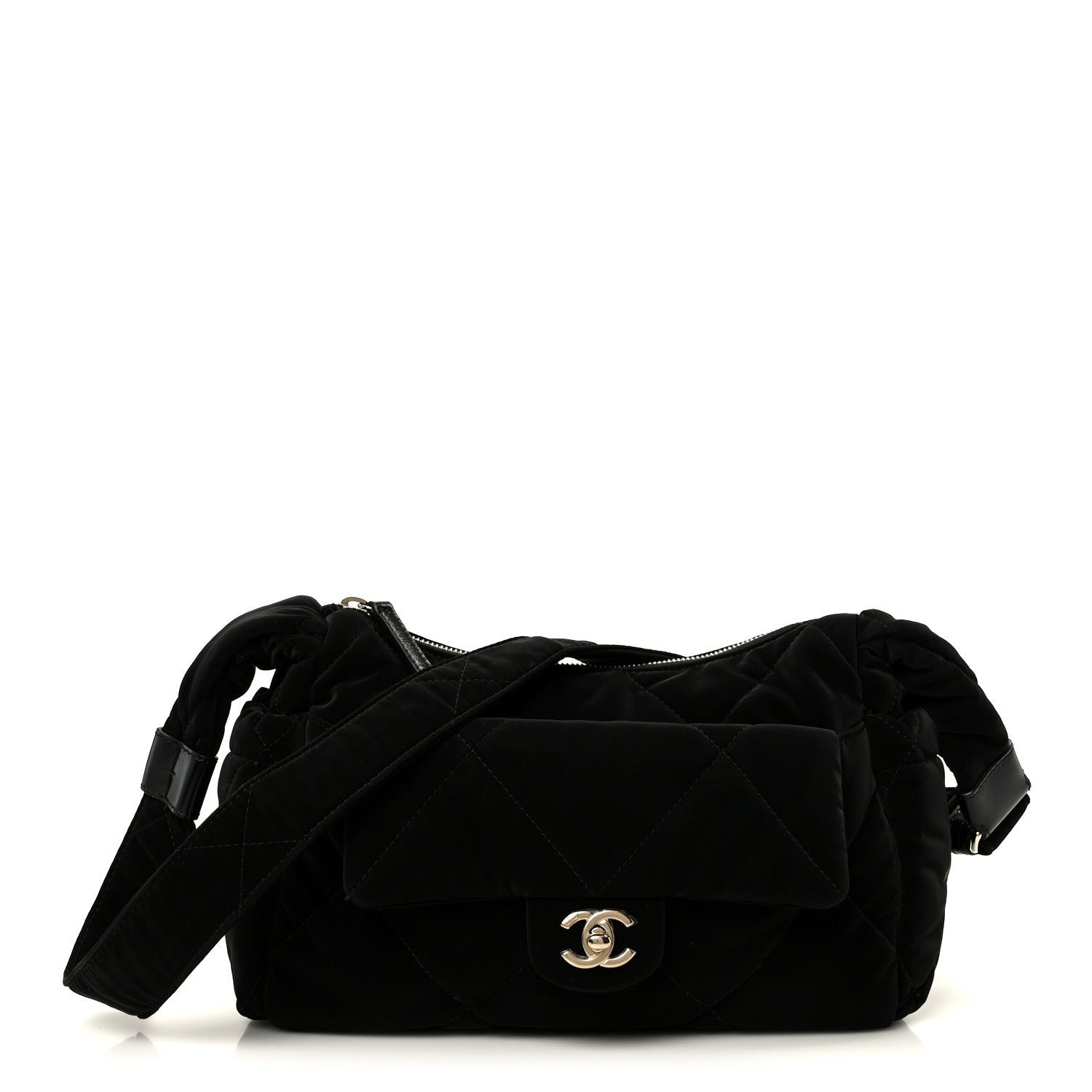 Chanel Nylon Velvet Effect Quilted Large Bowling Bag Black