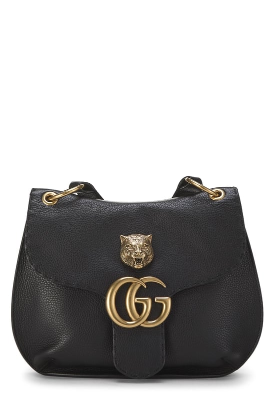 Gucci Black Leather Web Tiger Head Animalier Shoulder Bag