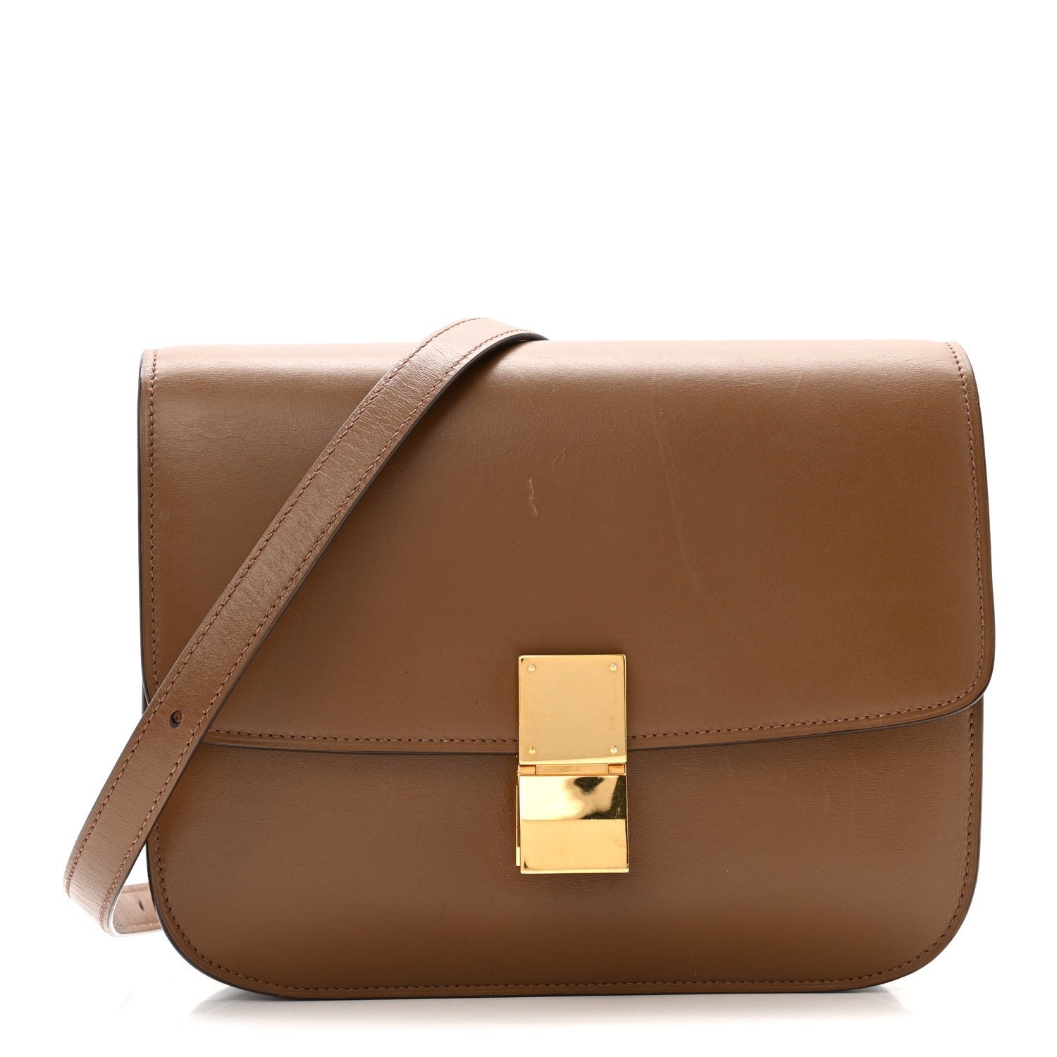 Celine Box Calfskin Medium Classic Box Flap Bag Camel