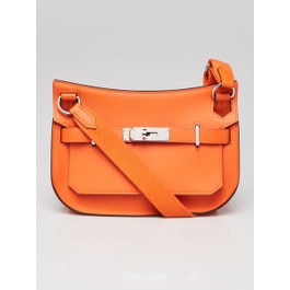 Hermes Hermes Orange Feu Swift Leather Palladium Plated Mini Jypsiere Bag