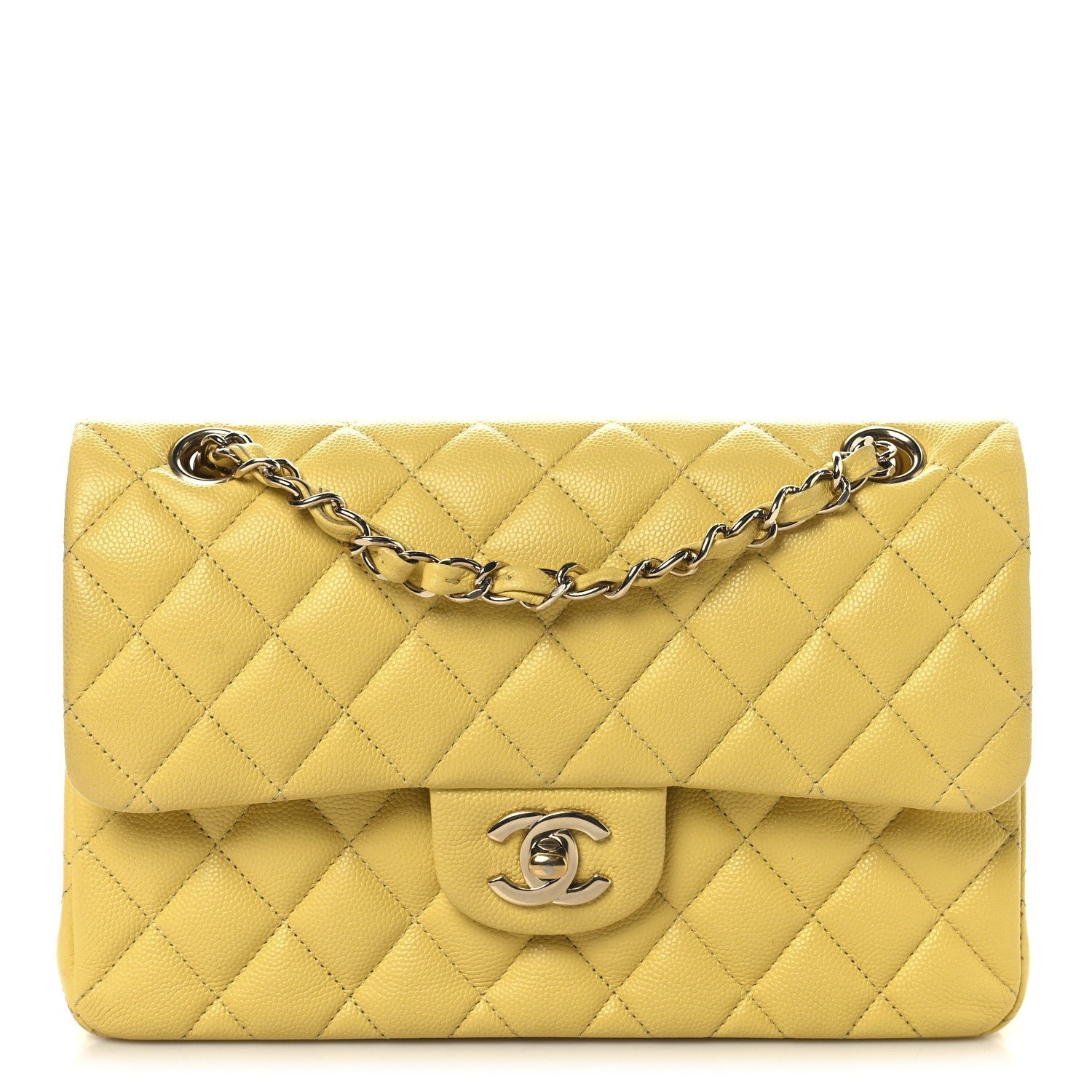Chanel Caviar Quilted Small Double Flap Light Yellow