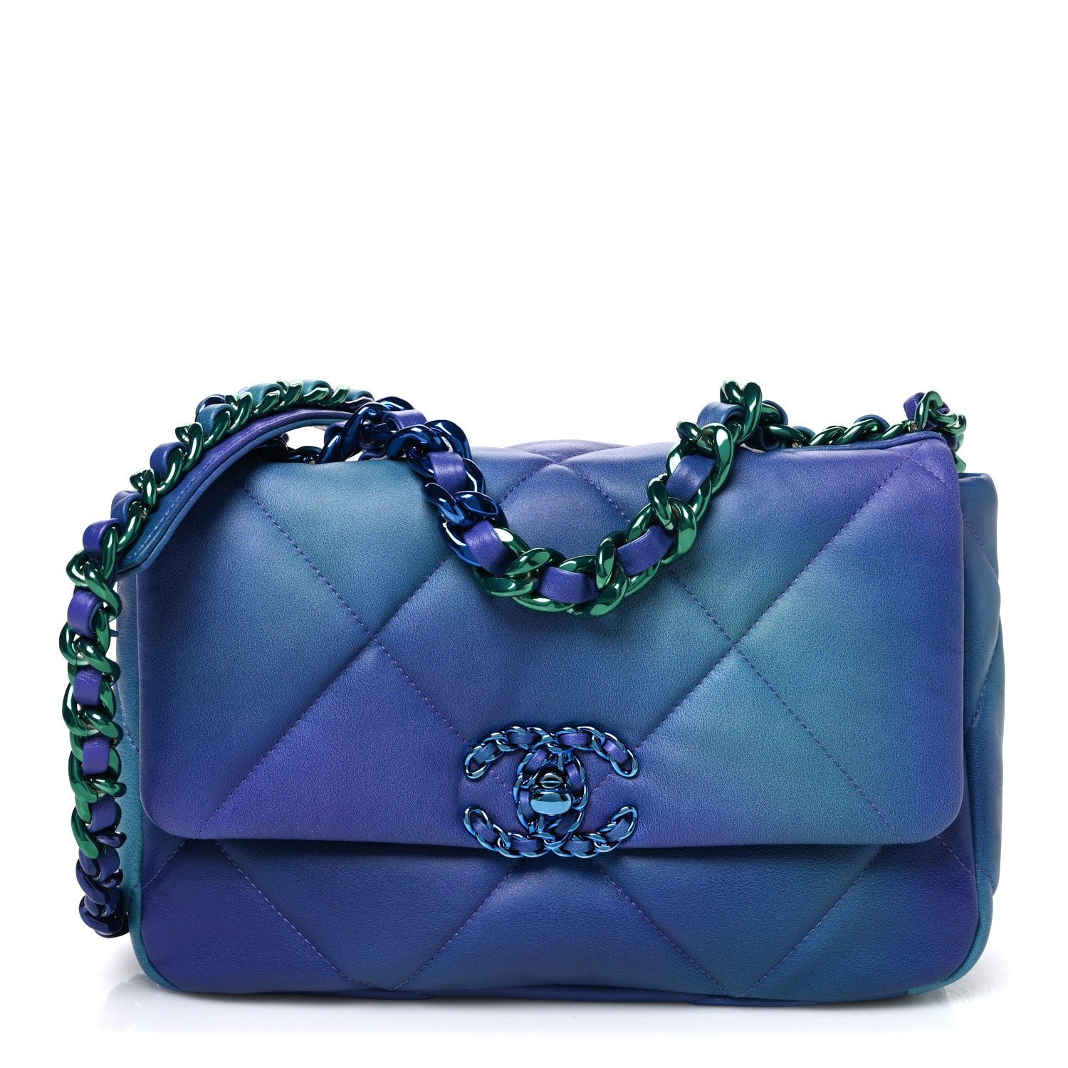 Chanel Tie Dye Calfskin Quilted Medium Chanel 19 Flap Blue Purple