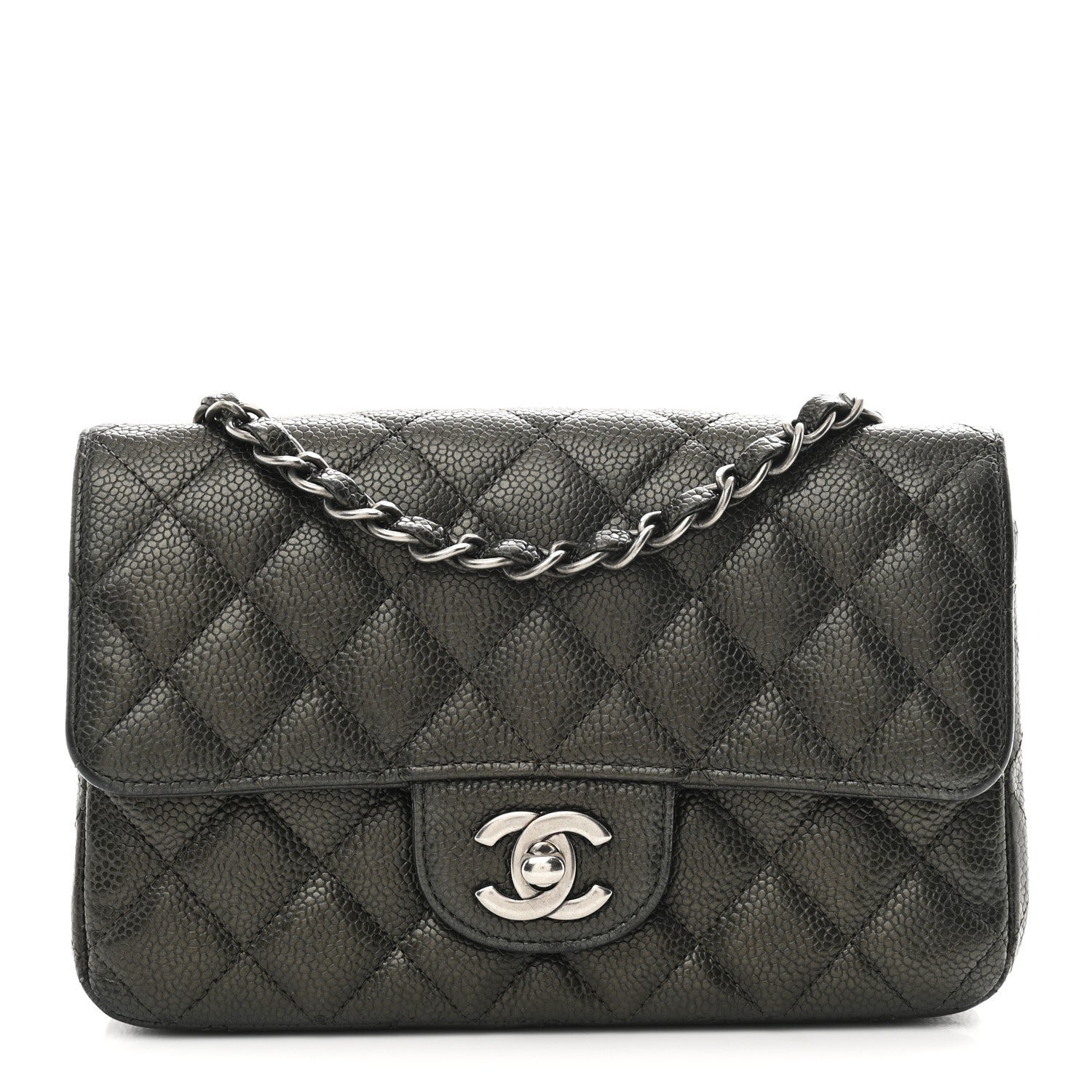 Chanel Metallic Caviar Quilted Mini Rectangular Flap Dark Grey