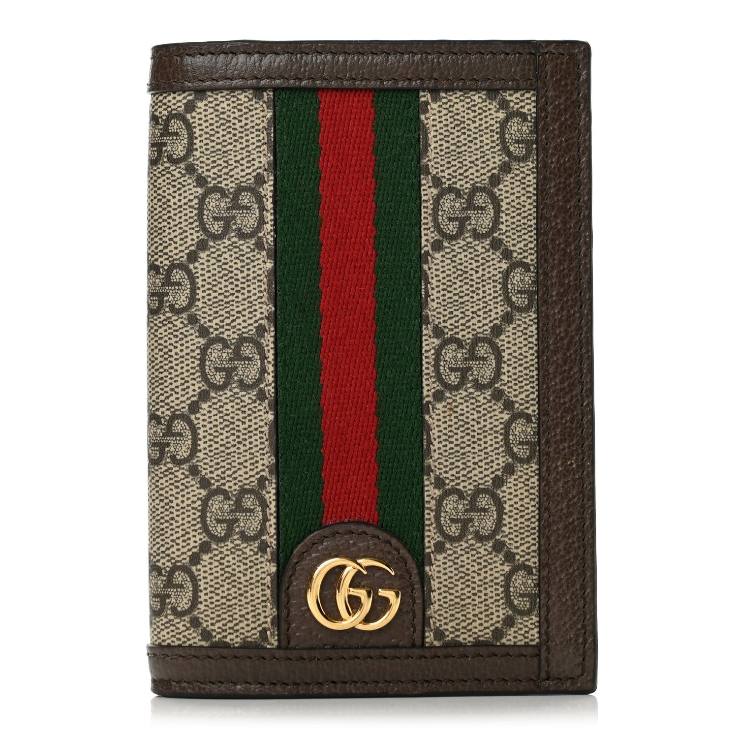 Gucci GG Supreme Monogram Web Ophidia Passport Case Beige New Acero