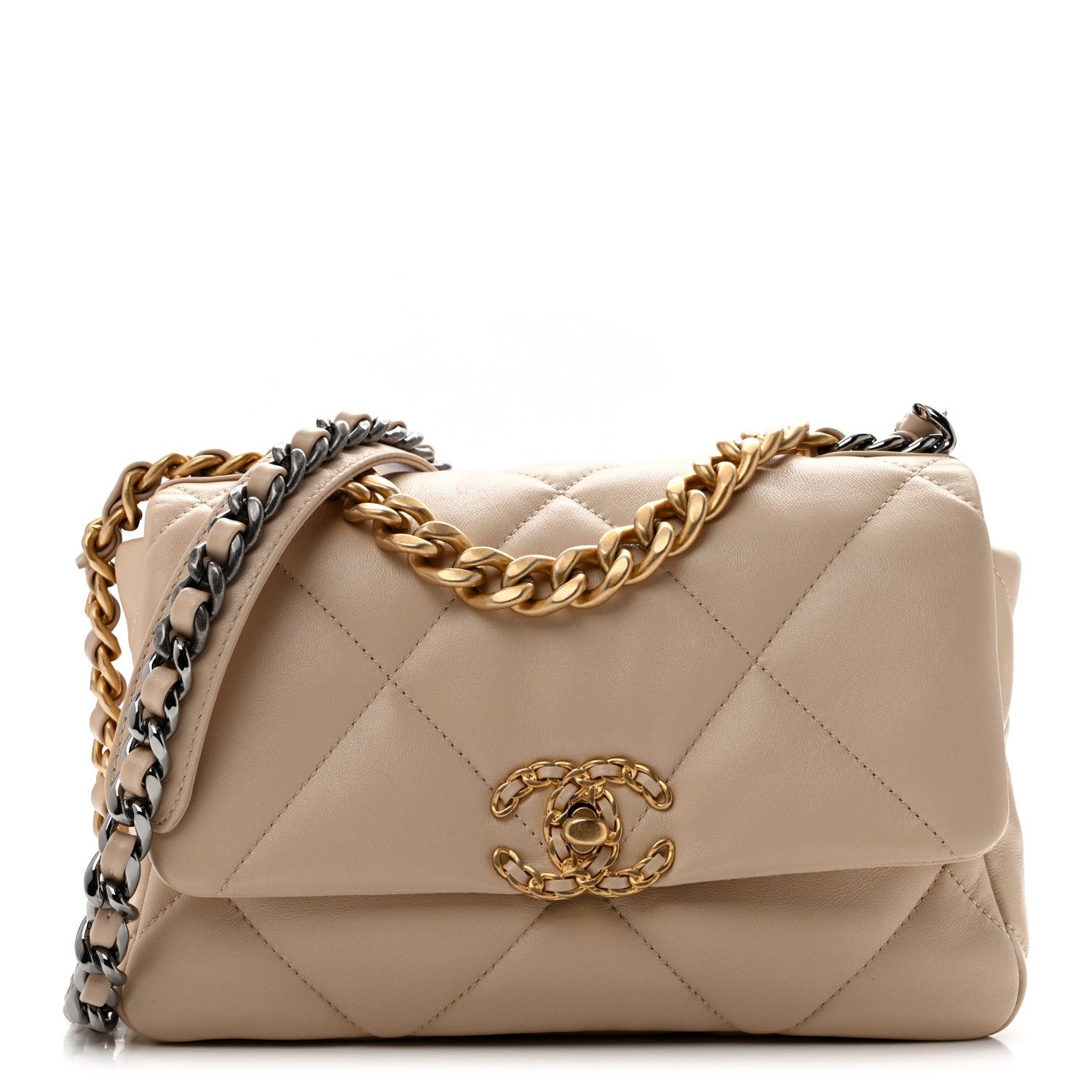 Chanel Lambskin Quilted Medium Chanel 19 Flap Beige