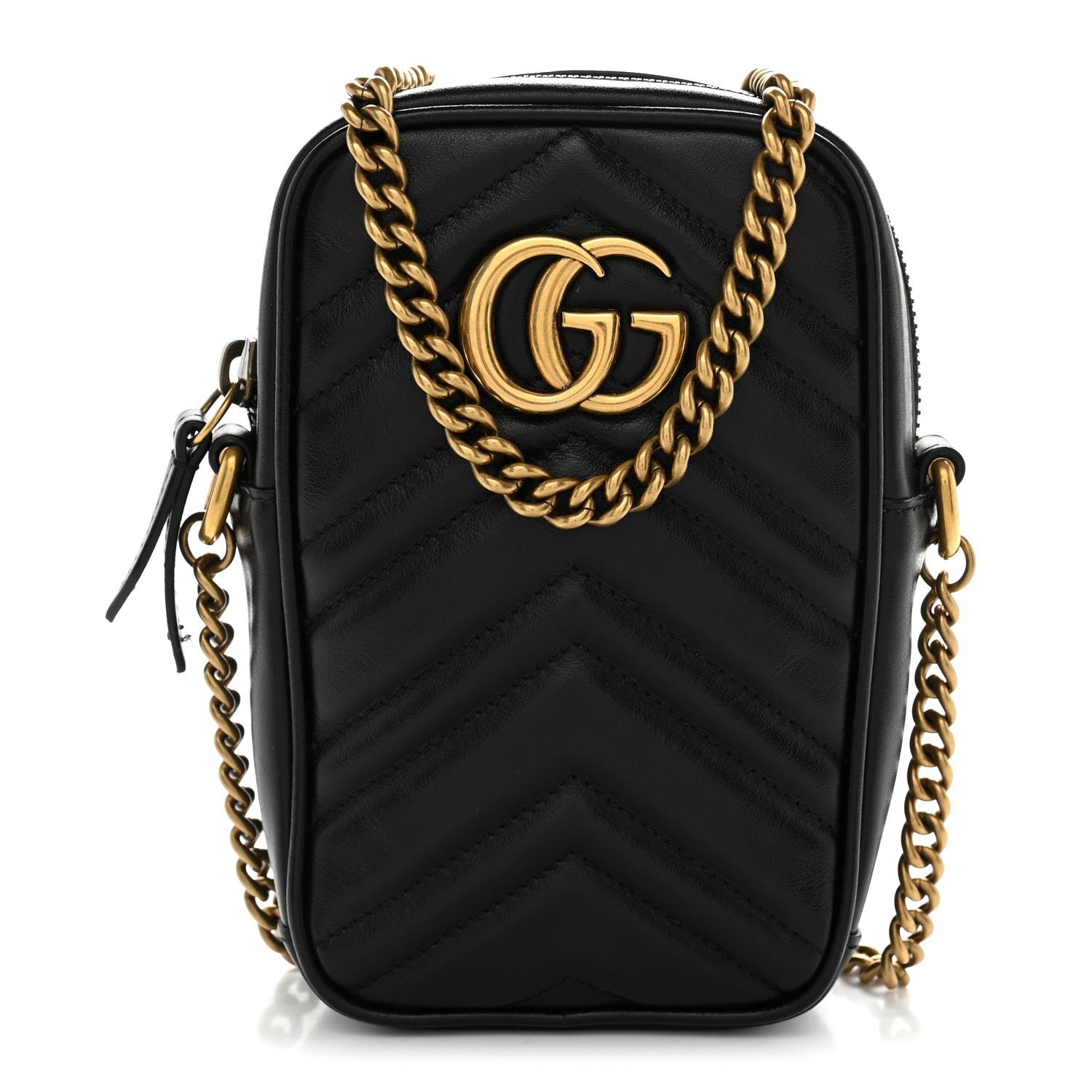 Gucci Calfskin Matelasse Mini GG Marmont Crossbody Bag Black