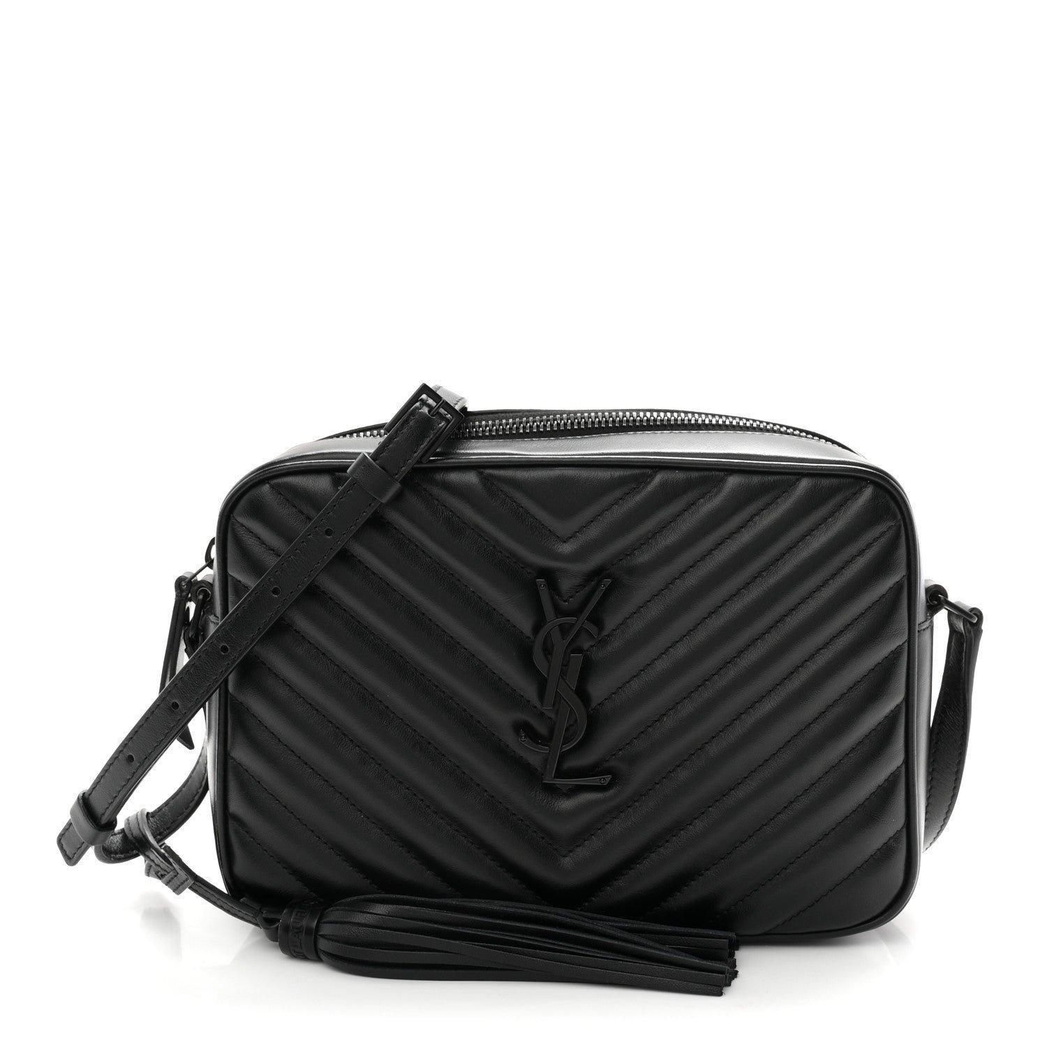 Saint Laurent Calfskin Matelasse Monogram Monochrome Lou Camera Bag Black