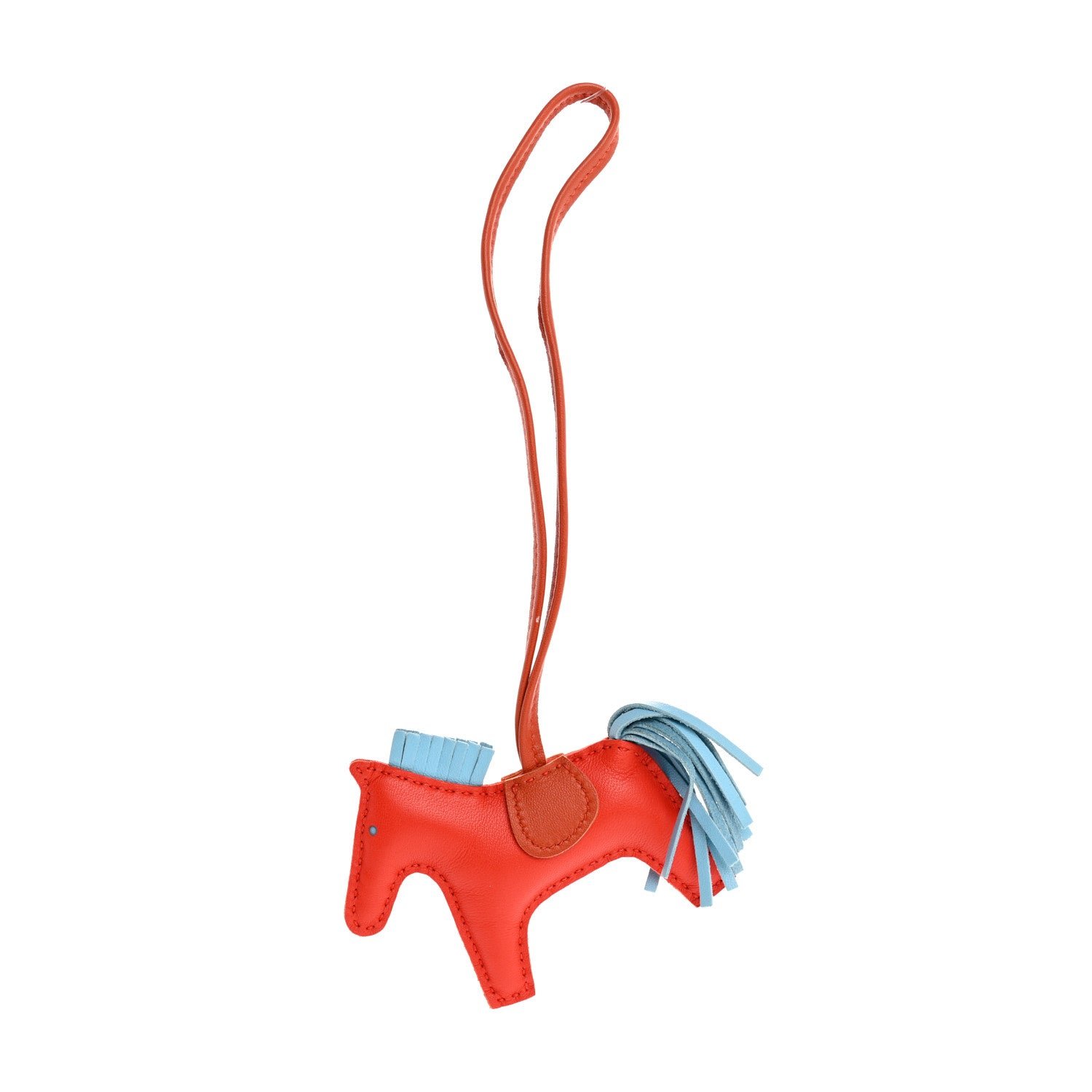 Hermes Milo Lambskin Grigri Rodeo Horse Bag Charm PM Capucine Celeste Cornaline