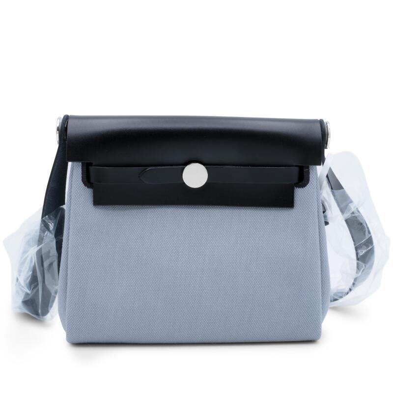 Hermes Black Vache Hunter and Gris Pantin Toile Mini Herbag Zip 20 Palladium Hardware, 2025