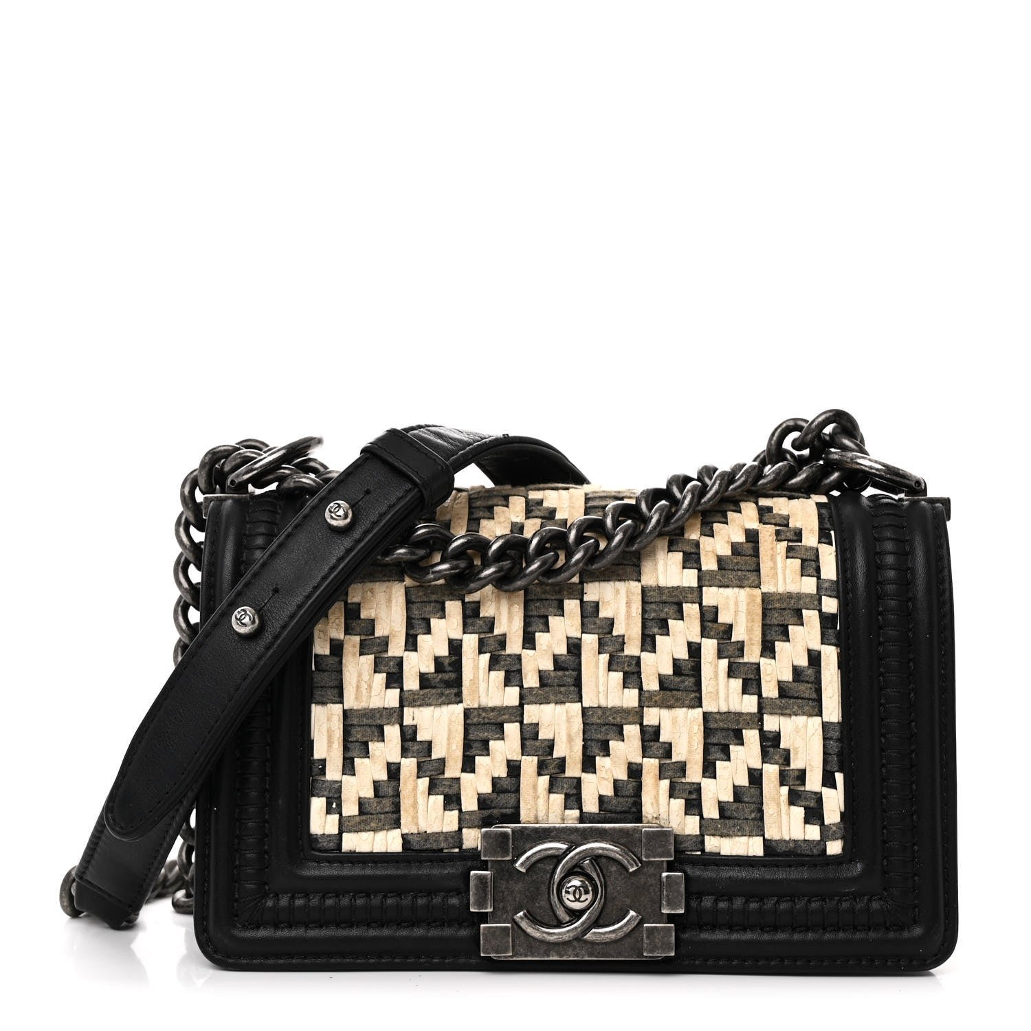 Chanel Calfskin Woven Small Boy Flap Black White