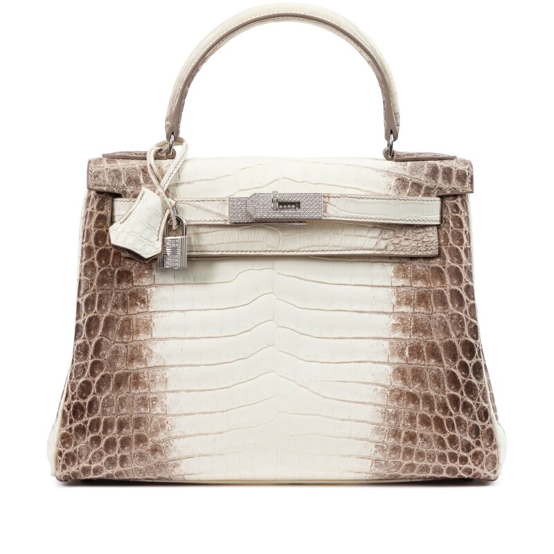 White Matte Niloticus Crocodile Himalaya Kelly 28 Retourné 18K White Gold and Diamond Hardware, 2021