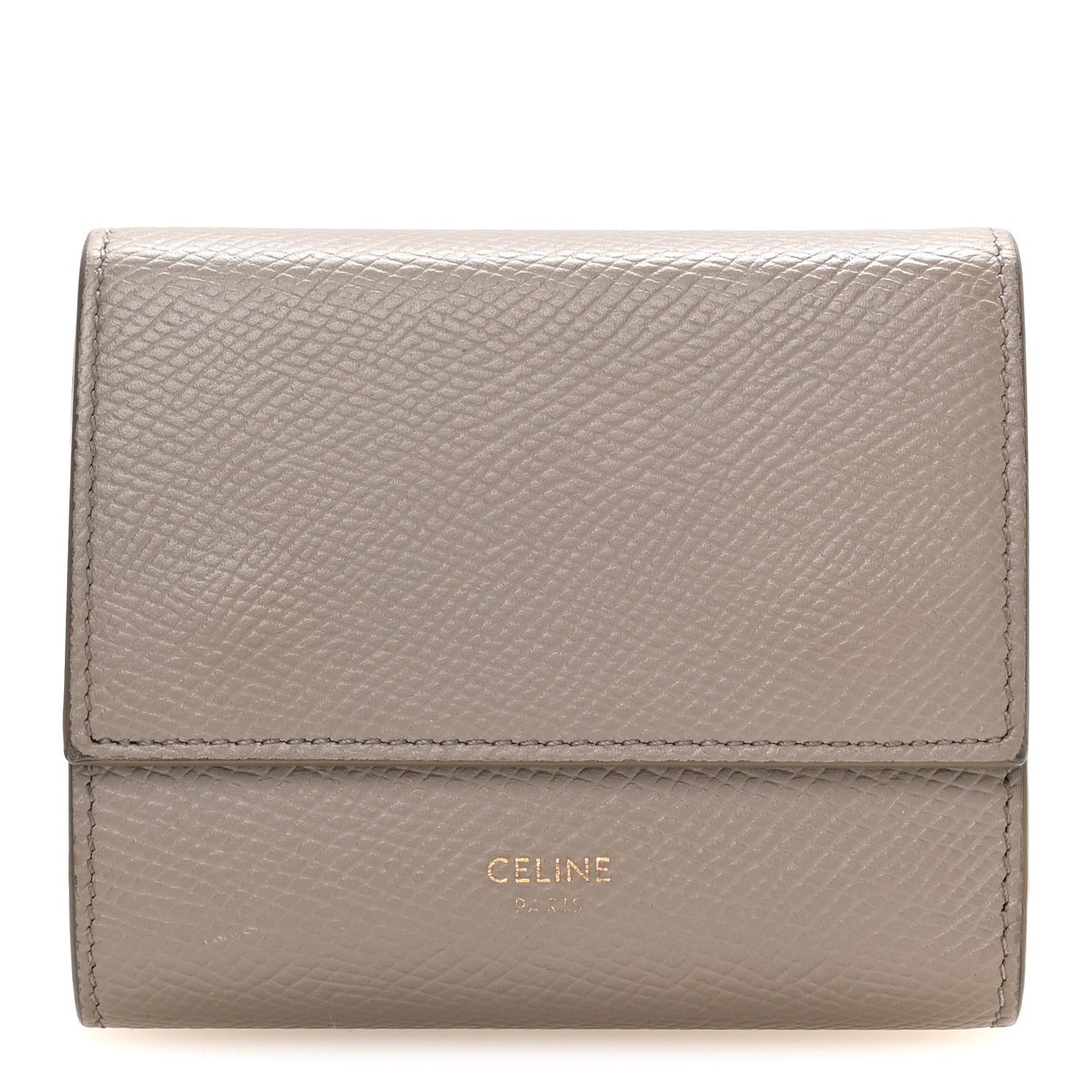 Celine Grained Calfskin Small Tri-Fold Wallet Pebble